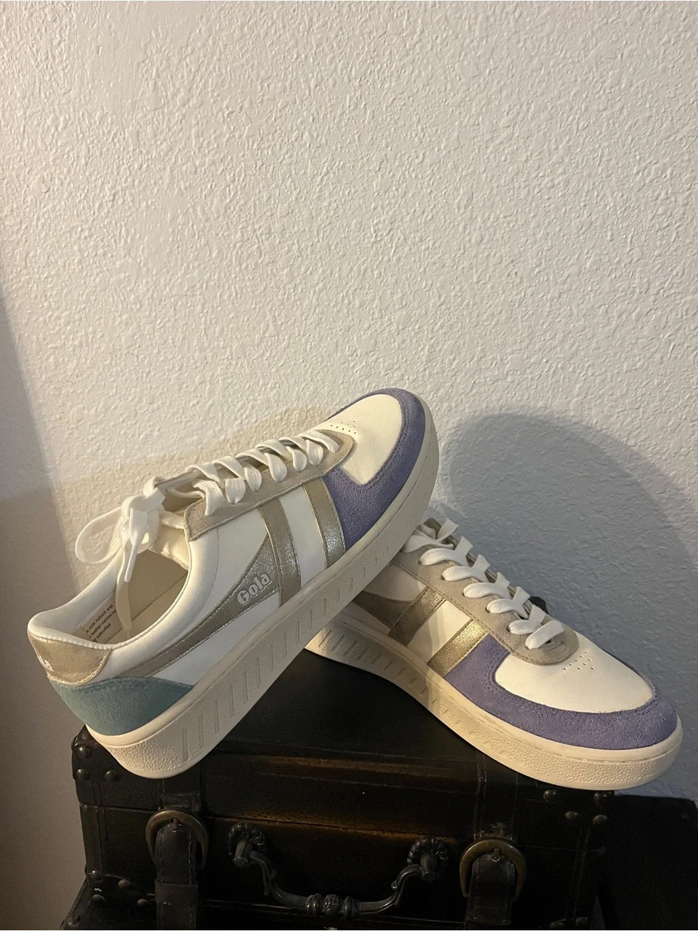 Gola White Sneakers with Lavender and Pale Blue Accents
